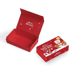 Cartoon Santa Print Magnet Closure Gift Box Red Rigid Box for Holiday Cosmetic Gift Set