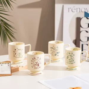 Cartoon Teddy Bear Design High Stemmed Ceramic Mug Luxurious Milk Filled Office Gift with Microwave Safe Eco Friendly Features
