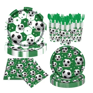 Cartoon Themed Birthday Holiday Party Supplies for Soccer Motif 200 Piece American Style Paper Tableware