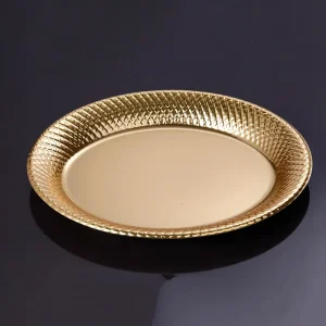 Catering Events Bulk Wedding Banquet Tableware Eco friendly Disposable Metallic Gold Silver Plastic Plates Stackable