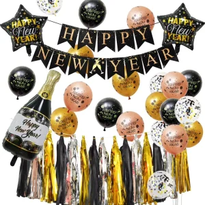 Celebration Happy New Year Decorations Lunar New Year Decor Happy New Year Banner Photo Booth Props Party Balloon Set