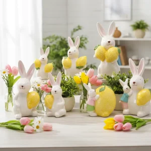 Ceramic Art Deco Cute Easter Bunny Figurines Ceramic Rabbit Crafts for Easter Decorations