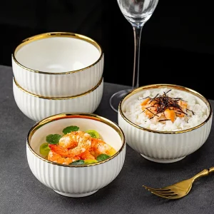 Ceramic Bowl White Small Cute Meal Rice Bowl Single Household Dish Tableware Modern