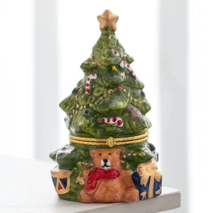 Ceramic Christmas Tree Bear Trinket Box Mini Jewelry Storage Case Cute Xmas Decor Ring Necklace Earring Holder Gift