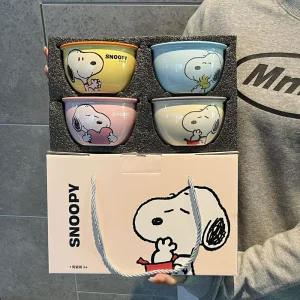 Ceramic Colorful Bowl Set 4 Piece Gift Box Cute Cartoon Rice Bowl Tableware Set for Home Gifting