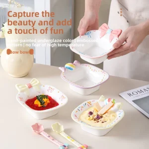 Ceramic Cute Birthday Bowl for Children’s Household Use Microwave Safe Dessert Yogurt Oatmeal Snack Rice Custom Logo