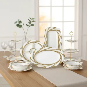 Ceramic Dinnerware Set Gold Rim Lily Series Porcelain Plates For Elegant Wedding Banquet