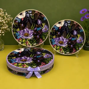 Ceramic Dinnerware Set with Purple Anemone Printed Plates Custom Holiday Tableware for Home Party Gift
