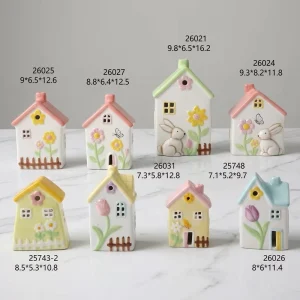 Ceramic Fashion Design Spring Houses Village with LED Home Decoration Festival Party Decoration