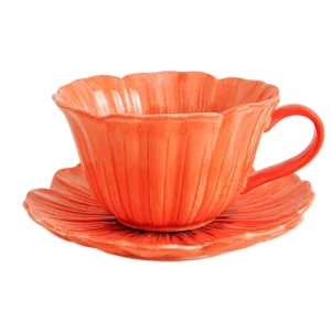 Ceramic Flower Design Tea Cups and Saucers Ceramic Flower shaped Saucer Set Elegant Floral Espresso Cup Set