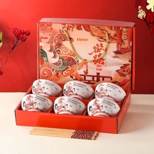 Ceramic Horse Design Bowl Chopsticks Set Chinese Characters New Year’s Gift for Business Meetings Festive Occasions Conferences