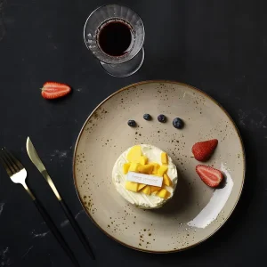 Ceramic Plates Rustic Restaurant Dinnerware Round Plate Color Glaze Cafe Ceramic Plates Dishes