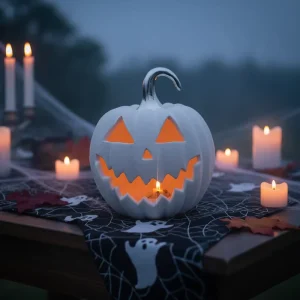 Ceramic Pumpkin with LED Light White Ceramic Halloween Pumpkin