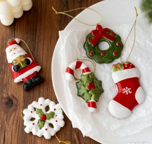 Ceramic Wreath and Snowflake Tree Ornaments