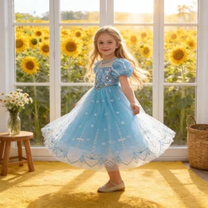 Character Costume for Part Short sleeved Elsa Dress Summer Foreign Trade Girl Princess Fashion Children’s Day Costume with Cloak