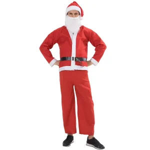 Cheapest Party Disguise Fancy Dress Christmas Suit Outfit for Men Adult Santa Costume