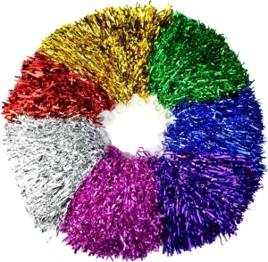 Cheerleader Pompoms Baton Handle Metallic Foil Pom Poms Hand Flowers for Sports Cheers