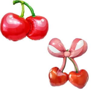 Cherry Foil Balloon Cherry Bow Mylar Balloon for Girl Birthday Party Decor Dance Game Fruit Festival