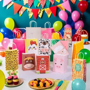 Childhood Farm Cow Pig Ranch Theme Kraft Paper Bag New Design for Ramadan for Candy Food Gift or Party Decoration Supplies