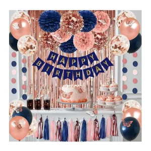Children Kids Party Needs Rose Gold Navy Blue Balloon Happy Birthday Party Decoration Balloon Set for Birthday Party