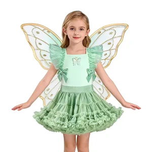 Children Light Green Fairy Attire Butterfly Detail Made to Order BSCI Certified for Stage Performance 100% Polyester