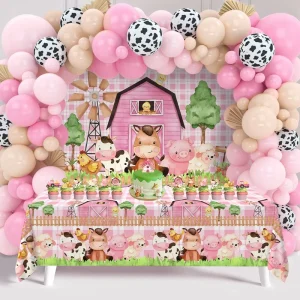 Children’s Birthday Party Decoration Set Paper Backdrop Tablecloth Balloons & Cake Topper Festive Supplies