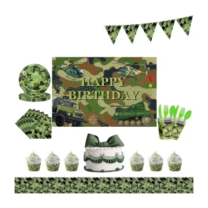 Children’s Birthday Party Decoration Supplies Disposable Tableware Set Military Camouflage Theme for Valentine’s Day Parties
