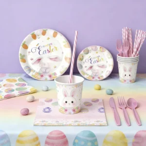 Children’s Birthday Party Dinner Set Paper Material Rabbit Egg Style Full Set All Accessories Customizable
