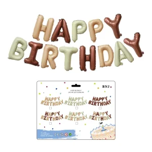 Children’s Birthday Party Supplies Brown Cream Color Banner Happy Birthday Balloon