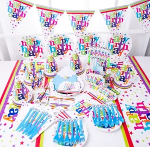 Children’s Birthday Party Supplies Disposable Tableware Cartoon Theme Festival Decorations Happy Birthday Text Tableware Set