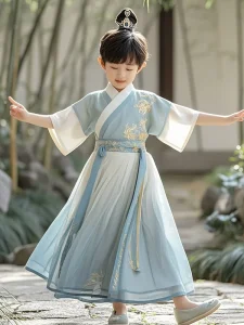 Children’s Boys Chinese Style Hanfu Tang Suit Classic Short Sleeve Loose Fit Digital Printing Everyday Wear Traditional Costume