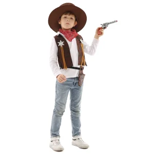 Children’s Brown Western Cowboy TV & Movie Halloween Costume Set Cosplay Fancy Dress Unisex Top Comfortable Polyester