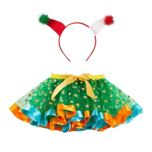 Children’s Christmas Holiday Party Cosplay Dress up Tutu Dress Colored Ballroom Performance Wear for Girls