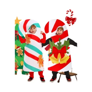 Children’s Christmas Party Dress up Unisex Halloween Boy Carnival Party Stage Performance Kids Elf Christmas Candy Cane Costume
