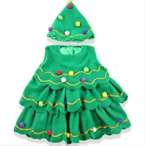 Children’s Christmas Tree Performance Dance Costumes Performance Suits with Tree Hat Christmas Gifts