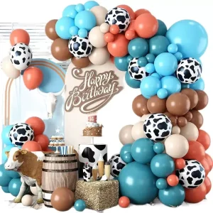 Children’s Cow Series Latex Balloon Chain Arch Gray Blue Eco Friendly Durable Decoration Birthday Mother’s Day Ramadan