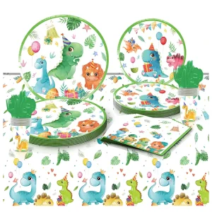 Children’s Cute Disposable Colorful Paper Plates Set 7inch + 9inch Dinosaur Party Tableware for Outdoor Picnic