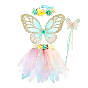 Children’s Girls’ Fairy Costume Set Glitter Wing Bundle for Cosplay Conventions and Fantasy Events