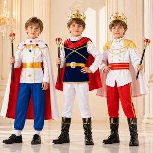 Children’s King Prince Cosplay Costume Halloween Carnival Boys Prince Crown Scepter Cloak Royalty Suit Clothing