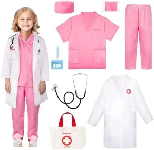 Children’s Nurse Doc Costume Halloween Role Play Performance Outfit Costume for Boys Girls for Career Day Role Play