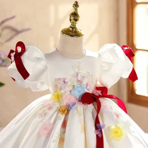 Children’s Princess Dress Appliqued Printed Ribbon Birthday Little Flower Girl Wedding Girls’ Host Piano Performance Costume