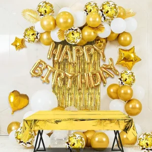 China Happy Birthday Decoration Party Banner Item Decorative Party Supplies Gold White Latex Foil Balloon Suit for Birthday