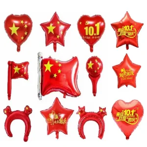China National Day Foil Balloon Celebration Theme Headband Handheld Stick National Flag Red Balloon Party Decorations