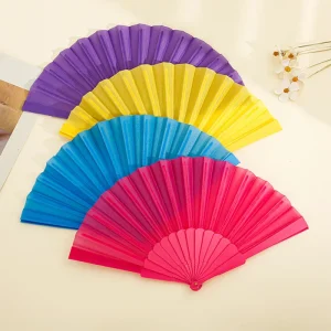 Chinese Kung Fu Fan Large Plastic Folding Handheld Nylon Cloth Foldable Festival Decoration for Party Favors Plastic