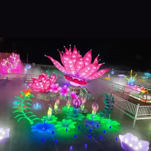 Chinese Lantern Festival Colorful Flower Lotus Lanterns Decoration Outdoor Mid Autumn Festival Lanterns Decoration