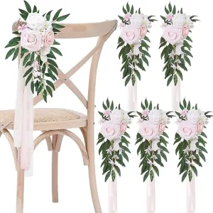 Chinese New Arrival Romantic Modern Elegant Silk Artificial Flower Wedding Chair Back Banquet Decoration Sash