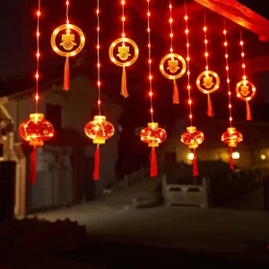 Chinese New Year Atmosphere Festival Spring Decorative Chinese Knot Red Lantern Led Pendant String Lamp