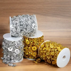 Chinese New Year Decoration Crafts Plastic Yuanbao Good Luck Coin Beads String Garland Roll DIY Hanging Pendants Gold Silver