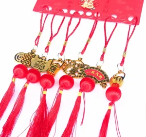 Chinese New Year Decorations Gold Ornaments Hanging Charm Pendant with Chinese Luck Knot Spring Festival Home Car Decor