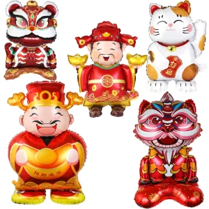 Chinese New Year Foil Balloon Spring Festival Decoration Supplies Chinese Lion Dance Balloon Cartoon Lucky Cat Balloons